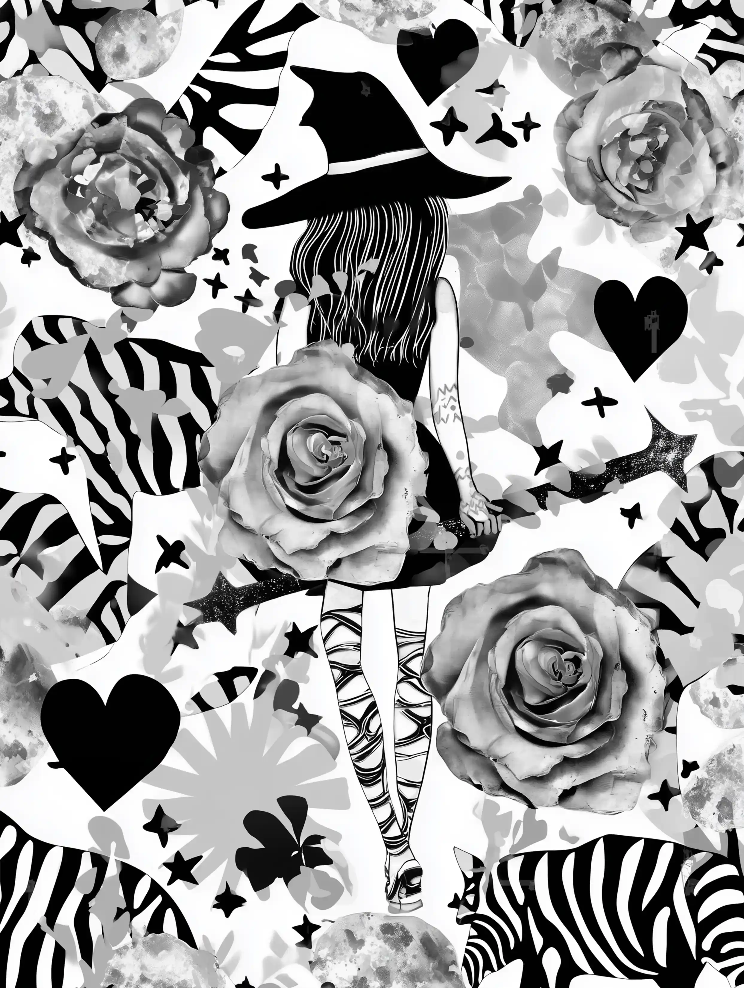 Free printable witch coloring page for adults featuring a witch walking away